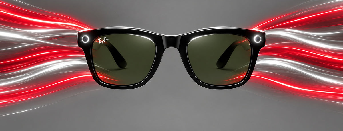 Ray-Ban Meta Wayfarer with red and silver light trails